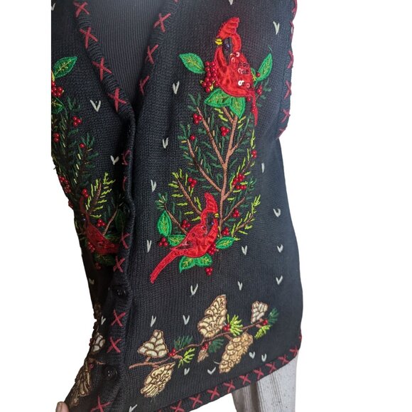 VTG Bobbie Brooks Winter Theme Sweater Vest Cardinals Embroidery & Beaded SZ XL - Picture 3 of 12
